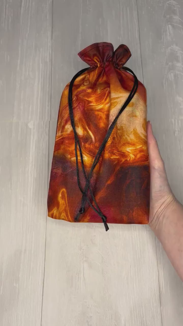 Large Orange Fiery Tarot Deck Bag, Oracle Card Drawstring Pouch, Deck Storage Holder, Pagan Witchcraft Divination Tools Gifts & Supplies