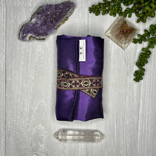 Tarot Wrap, Satin Tarot Storage and Cloth, Tarot Deck Storage Holder, Pagan Witchcraft Wiccan Divination Tools Gifts & Supplies, Purple