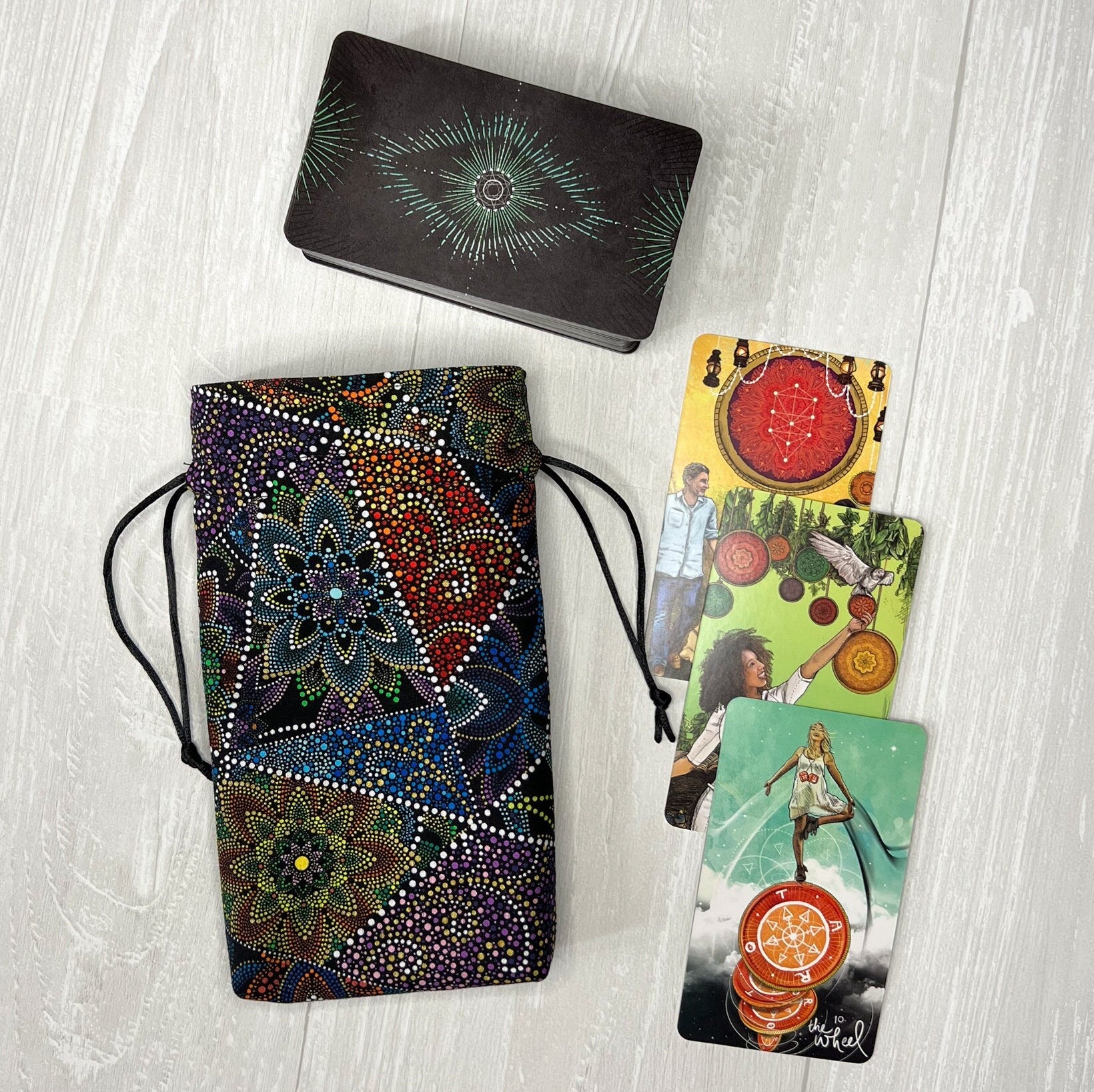 Tarot Bag, Drawstring Pouch, Tarot Deck Storage Holder, Standard Tarot, Pagan Witchcraft Wiccan Divination Tools Gifts & Supplies, Geometric