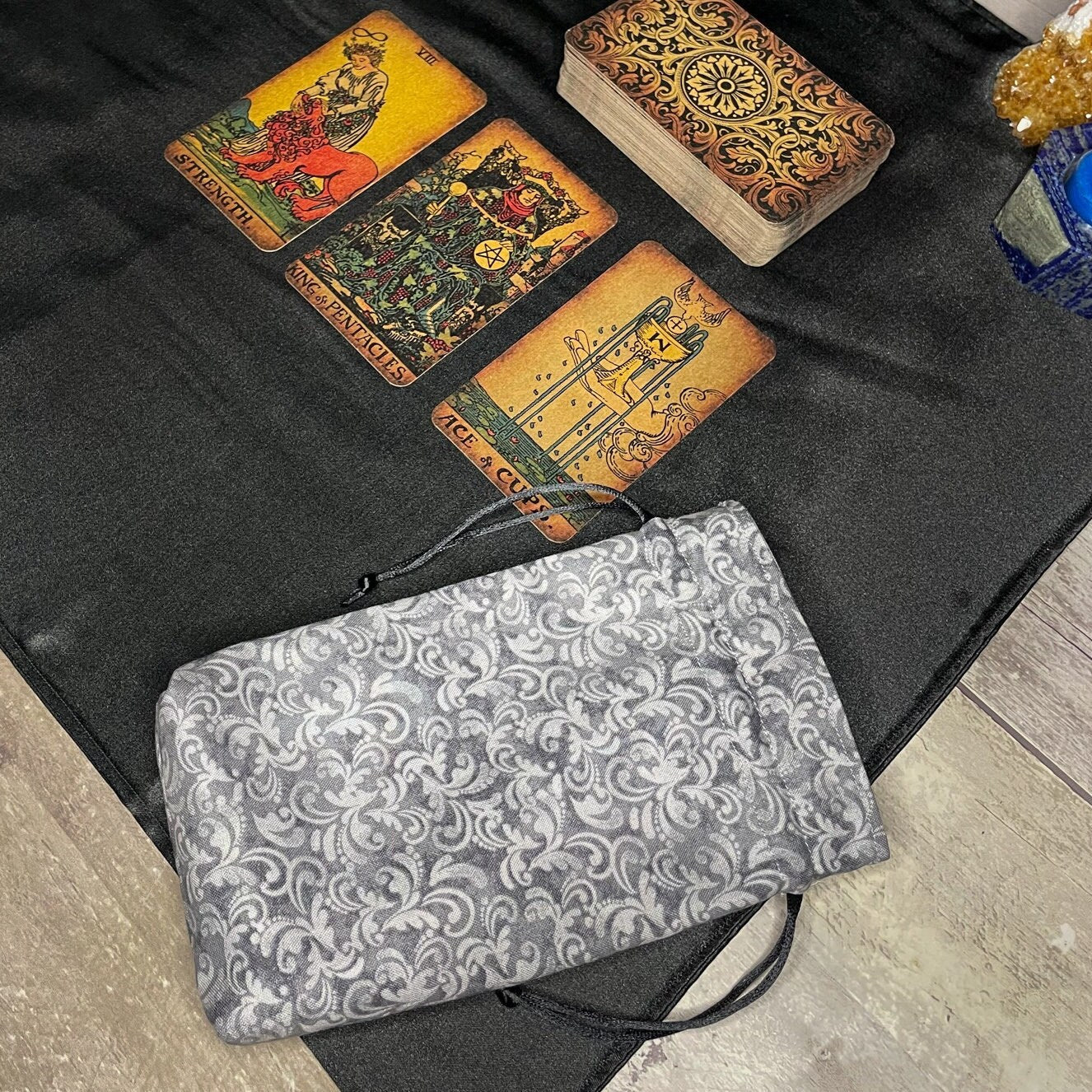 Gray Tarot Bag, Drawstring Pouch, Standard Tarot Deck Storage, Divination Tools & Supplies, Pagan Witchcraft Wiccan Tarot Reader Gifts