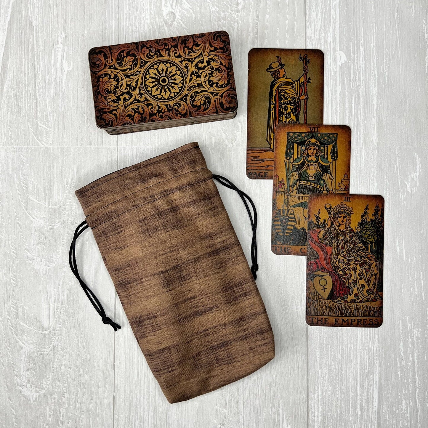 Brown Tarot Bag, Drawstring Pouch, Tarot Deck Storage Holder, Standard Tarot Case, Pagan Witchcraft Wiccan Divination Tools Gifts & Supplies