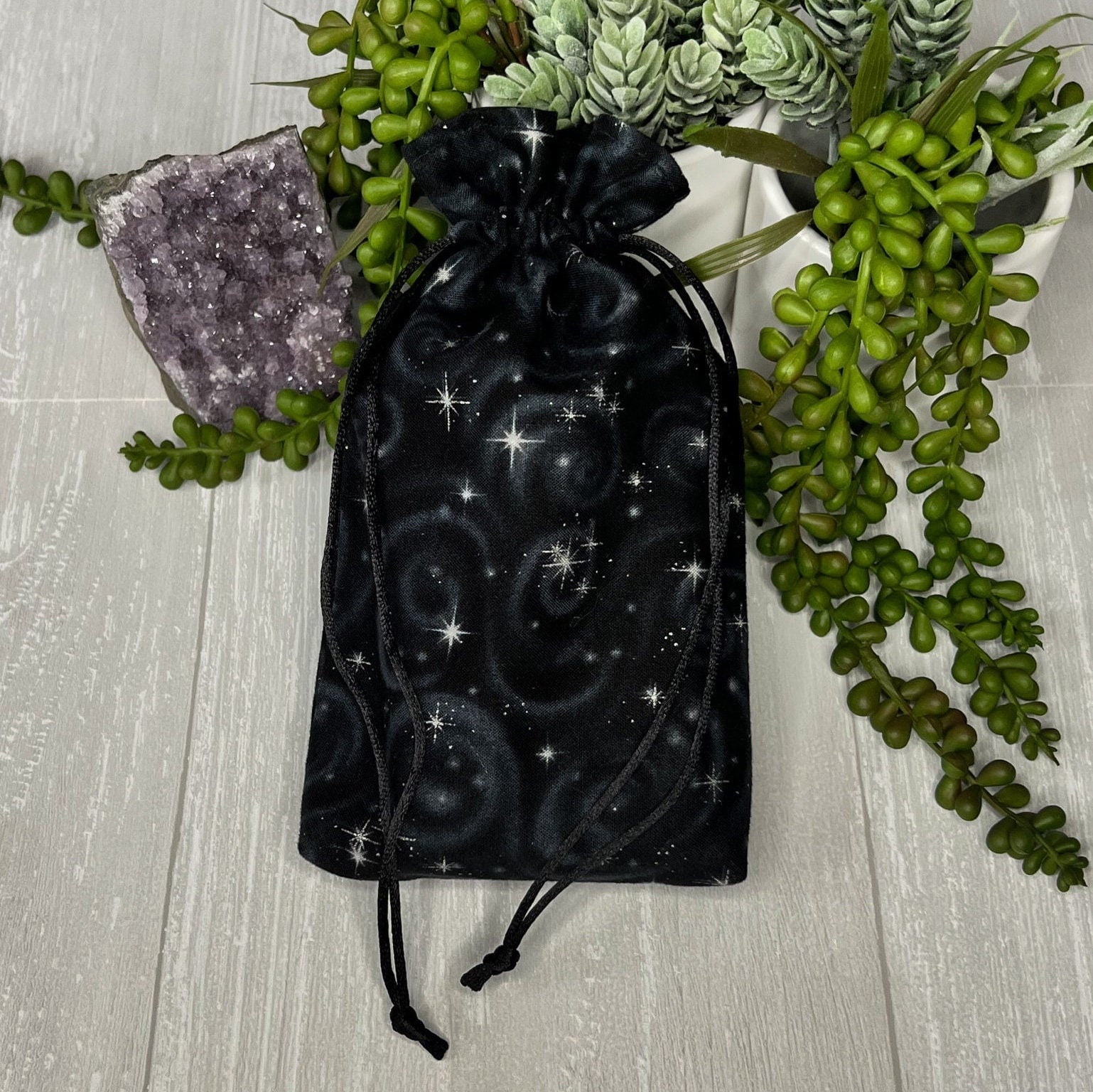 Black Celestial Tarot Bag, Drawstring Pouch, Standard Tarot Deck Storage, Divination Tools & Supplies, Pagan Witchcraft Tarot Reader Gifts