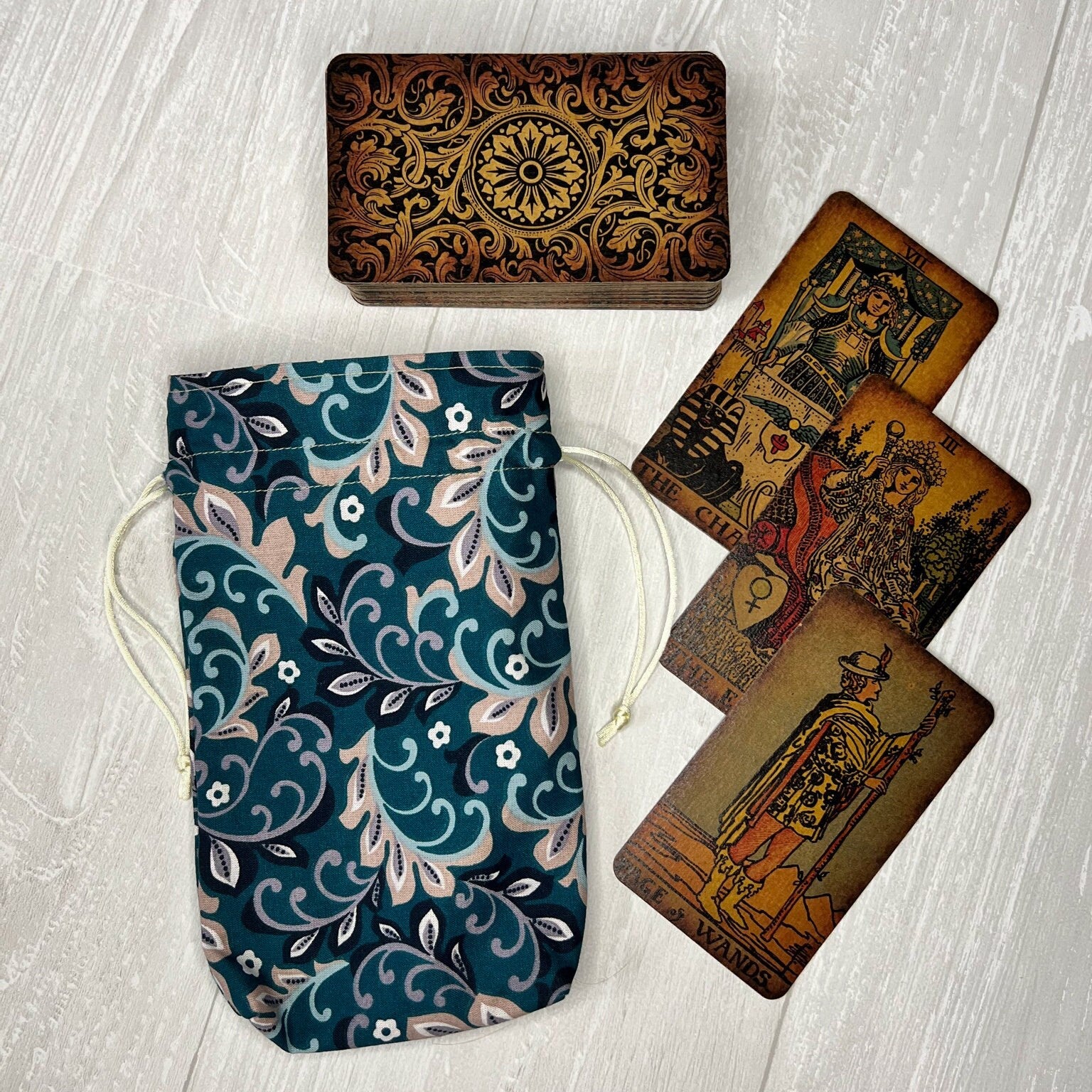 Floral Tarot Bag, Drawstring Pouch, Tarot Deck Storage Holder, Standard Tarot Case, Pagan Witchcraft Divination Tools Gifts & Supplies