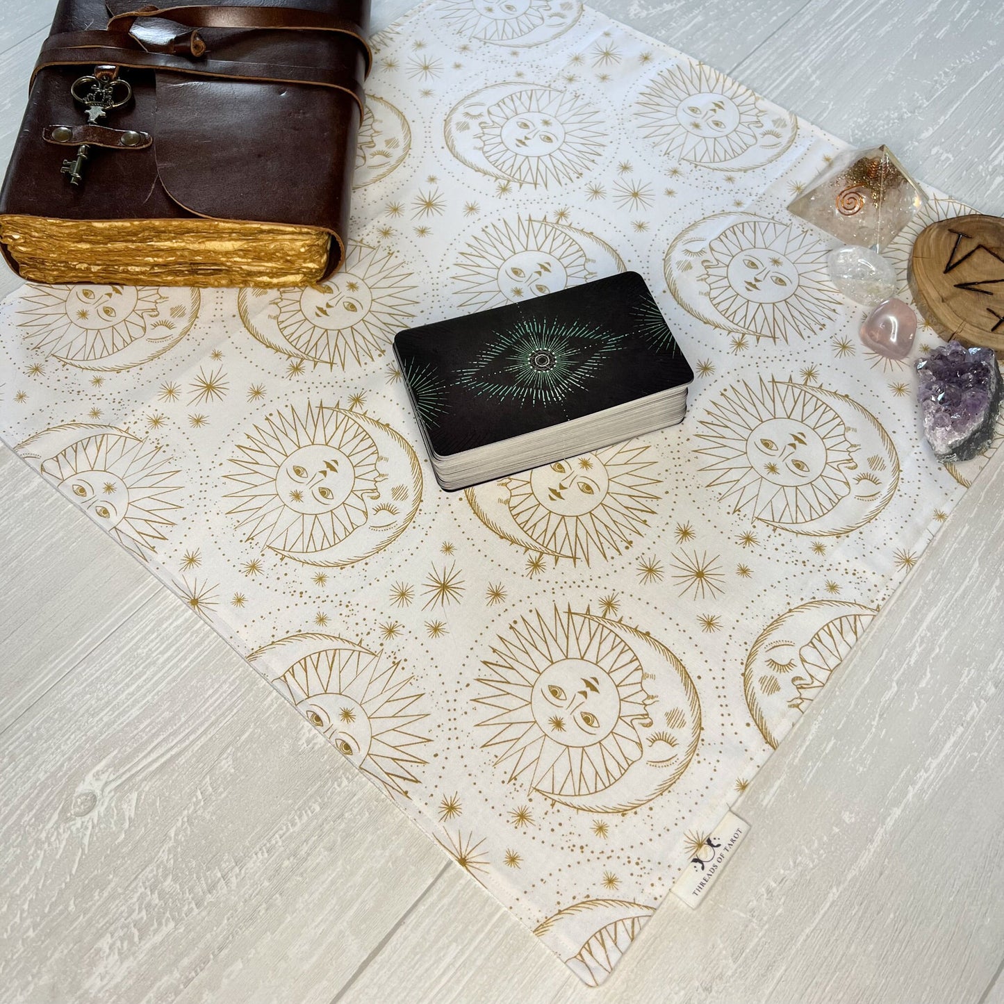 White Sun & Moon Tarot Cloth, 17"x17" Altar Cloth, Tarot Reading Supplies and Accessories, Celestial Rune Casting Cloth, Tarot Reader Gift