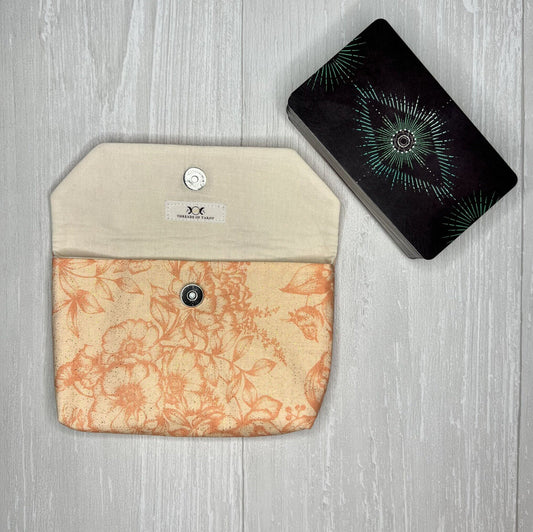 Floral Magnetic Clasp Tarot Clutch Pouch, Peach Fold Over Tarot Pouch, Tarot Reading Gifts Supplies & Accessories, Tarot Card Storage Holder