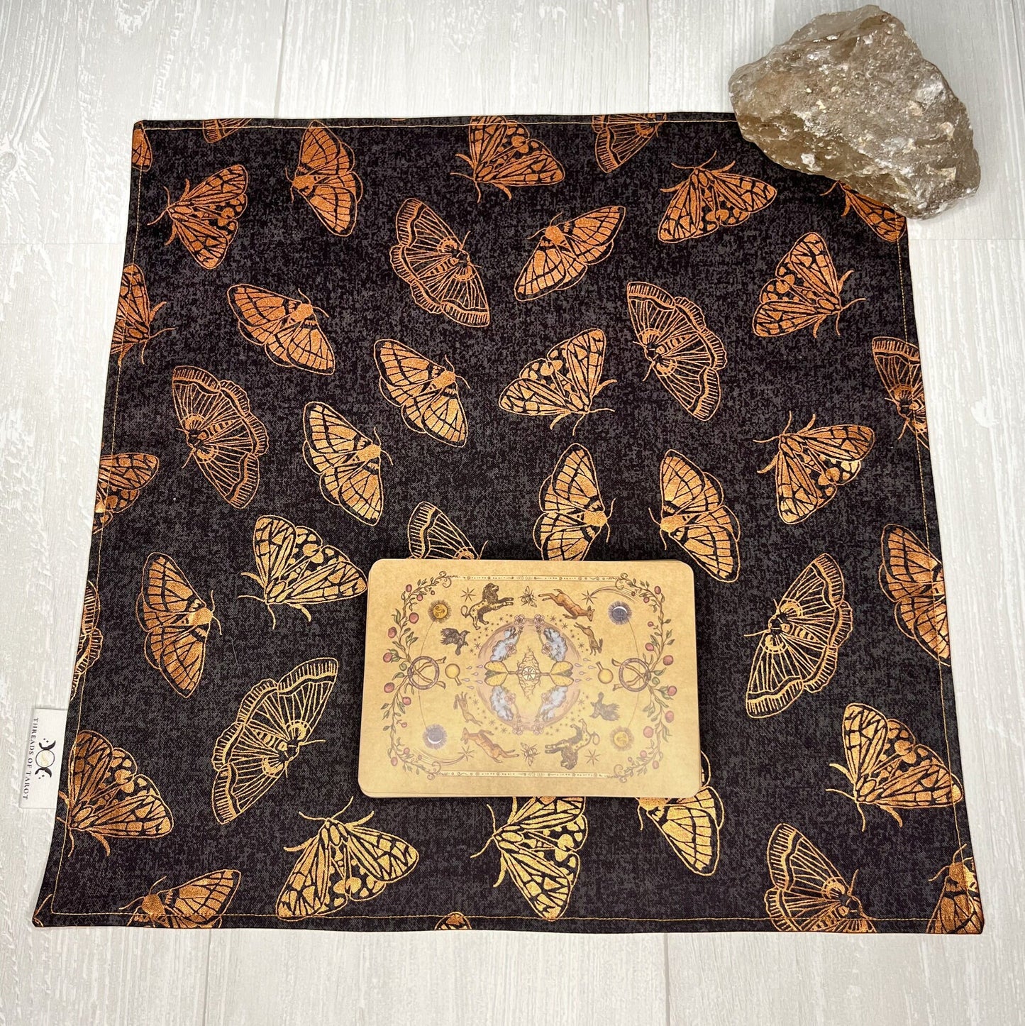 Small Gray & Copper Moth Altar Cloth, 14"x14" Tarot Cloth, Tarot Reading Supplies and Accessories, Rune Casting Cloth, Witch Tarot Reader