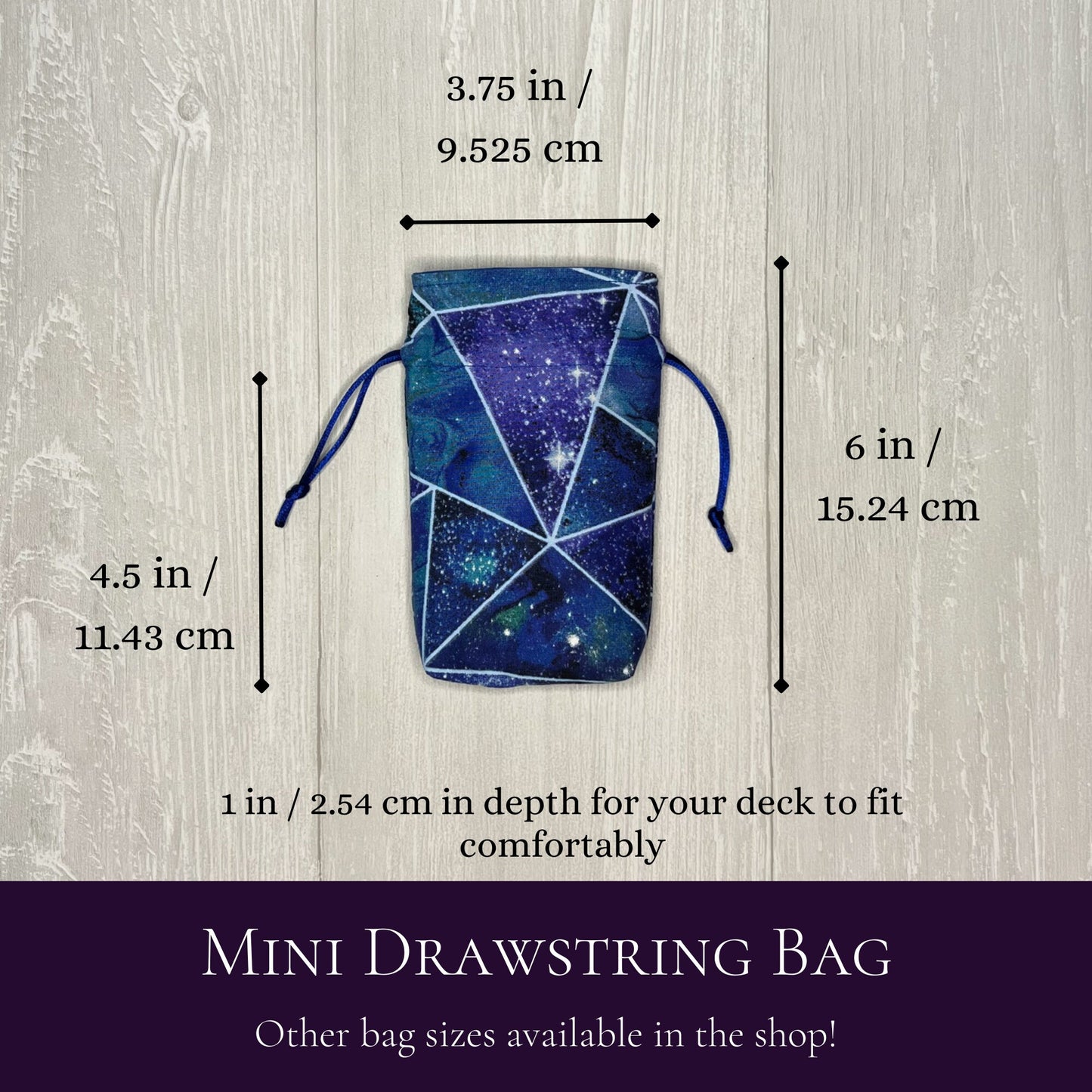 Blue Geometric Mini Tarot Deck Bag, Drawstring Pouch, Pocket Tarot, Dice Rune Bag, Witchcraft Wiccan Pagan Supplies Gifts, Divination Tools