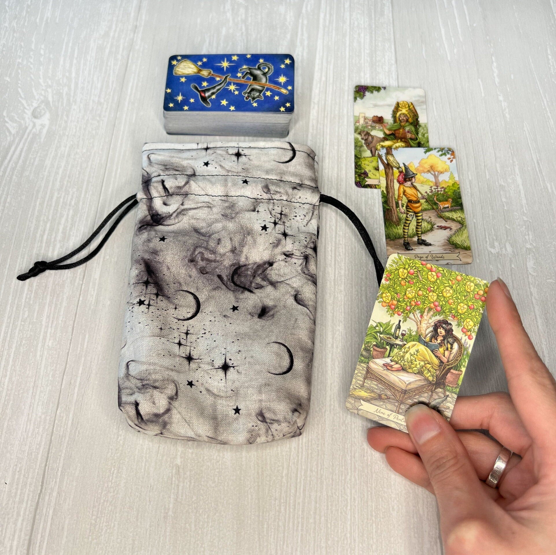 Moon Mini Tarot Deck Bag, Drawstring Pouch, Pocket Tarot, Dice Rune Bag, Witchcraft Wiccan Pagan Supplies Gifts, Halloween Divination Tools