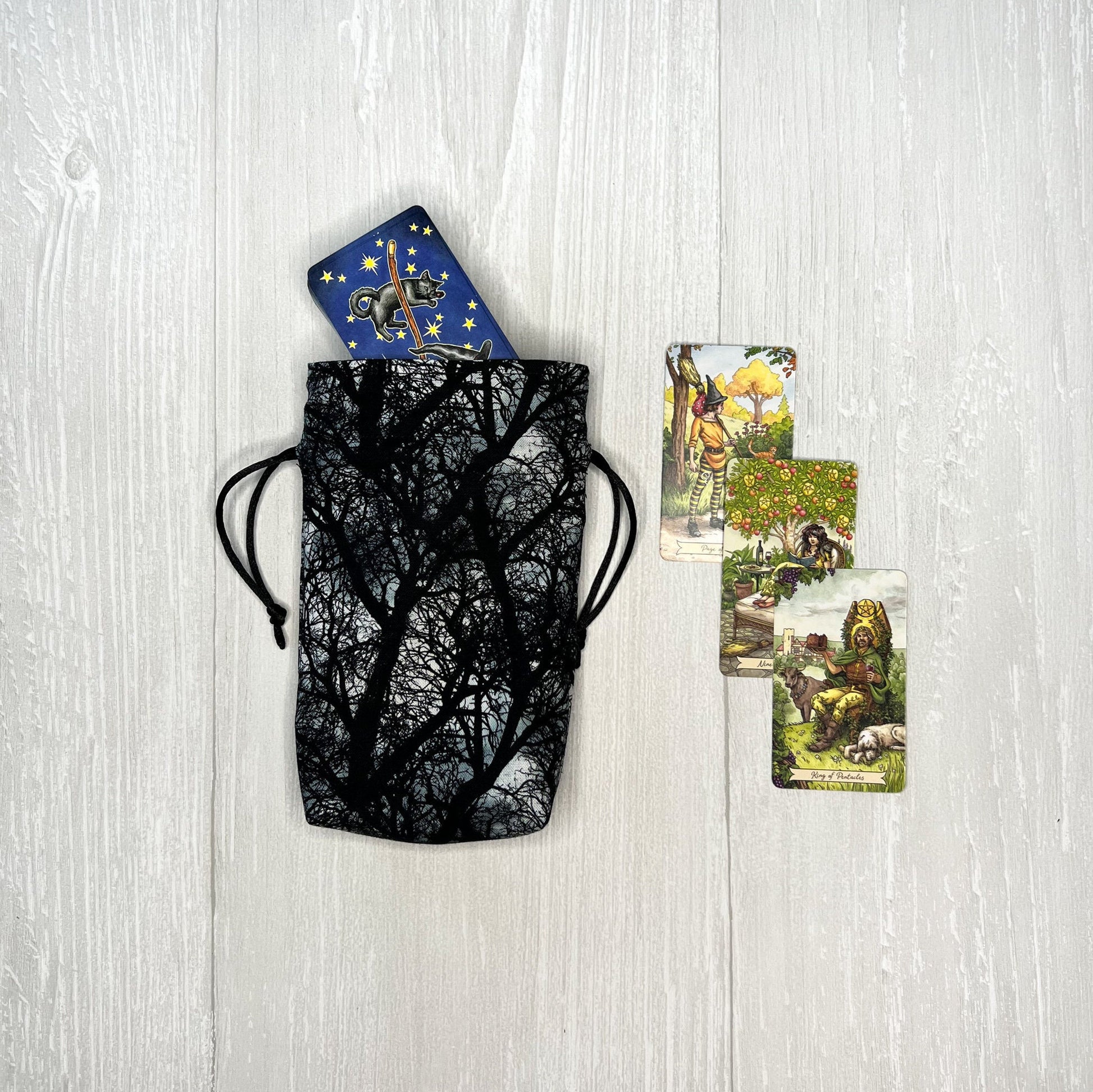 Forest Mini Tarot Deck Bag, Drawstring Pouch, Pocket Tarot, Dice Rune Bag, Witchcraft Wiccan Pagan Supplies Gift, Halloween Divination Tools
