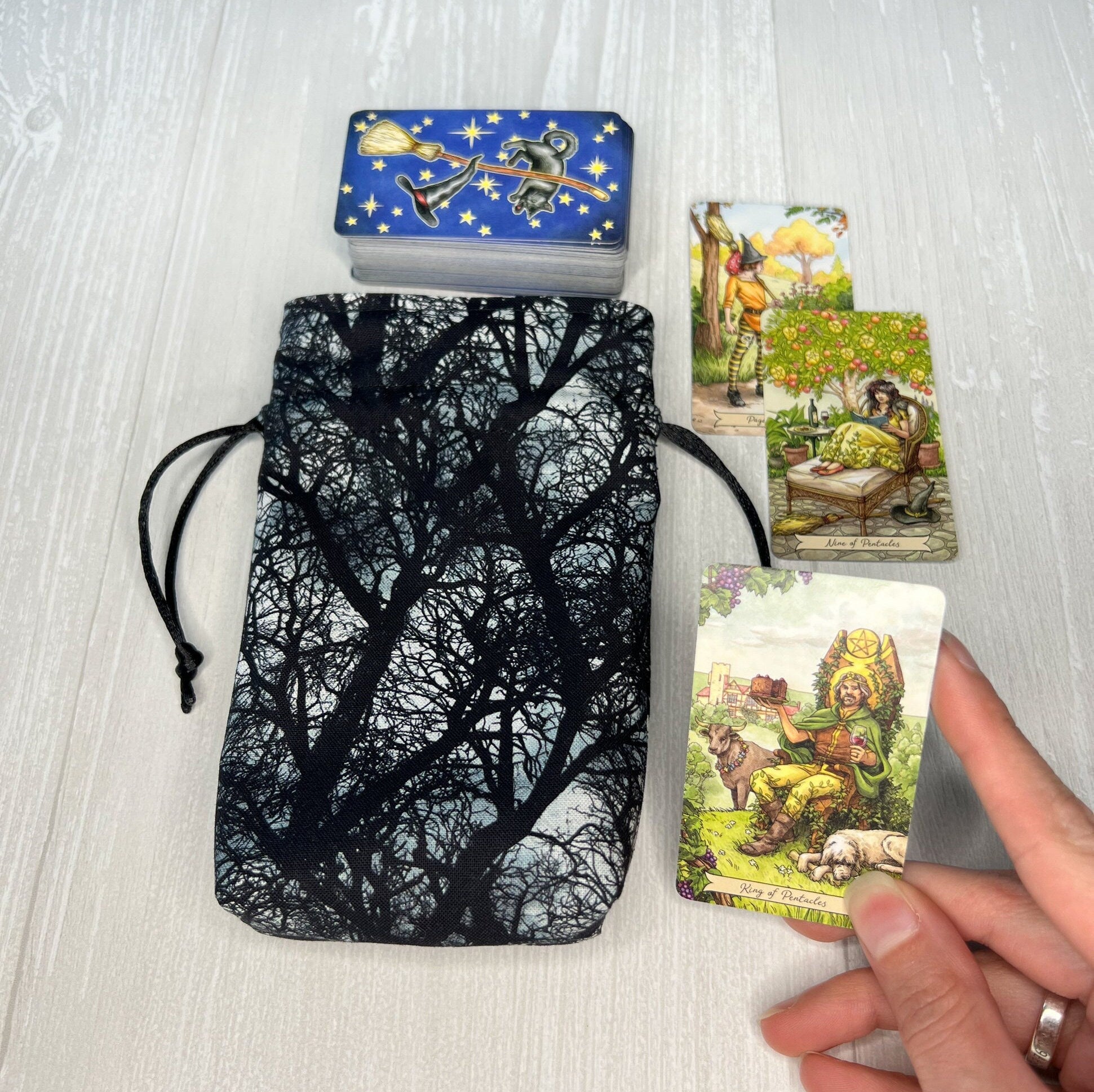 Forest Mini Tarot Deck Bag, Drawstring Pouch, Pocket Tarot, Dice Rune Bag, Witchcraft Wiccan Pagan Supplies Gift, Halloween Divination Tools