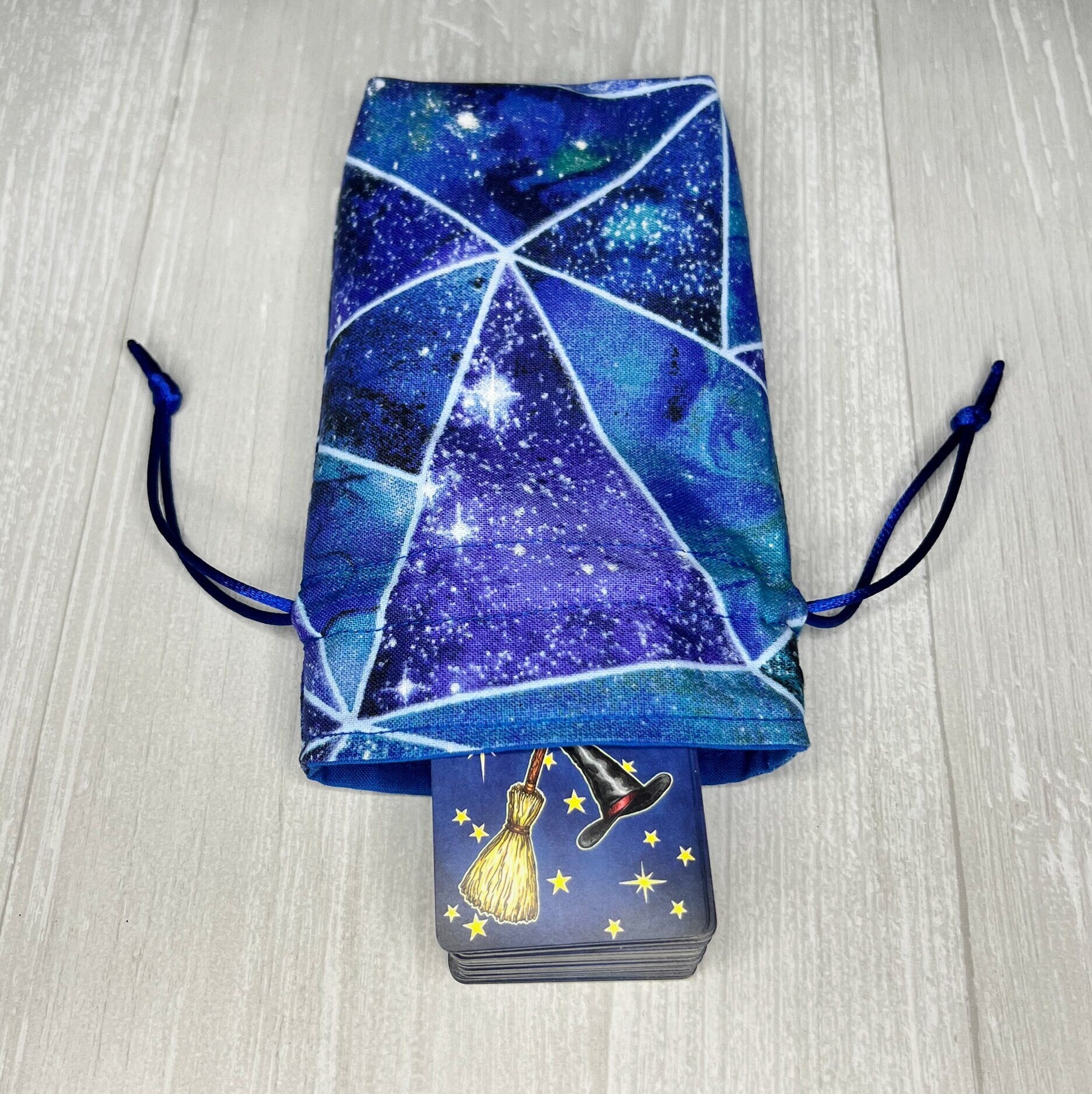 Blue Geometric Mini Tarot Deck Bag, Drawstring Pouch, Pocket Tarot, Dice Rune Bag, Witchcraft Wiccan Pagan Supplies Gifts, Divination Tools