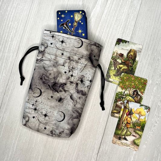 Moon Mini Tarot Deck Bag, Drawstring Pouch, Pocket Tarot, Dice Rune Bag, Witchcraft Wiccan Pagan Supplies Gifts, Halloween Divination Tools