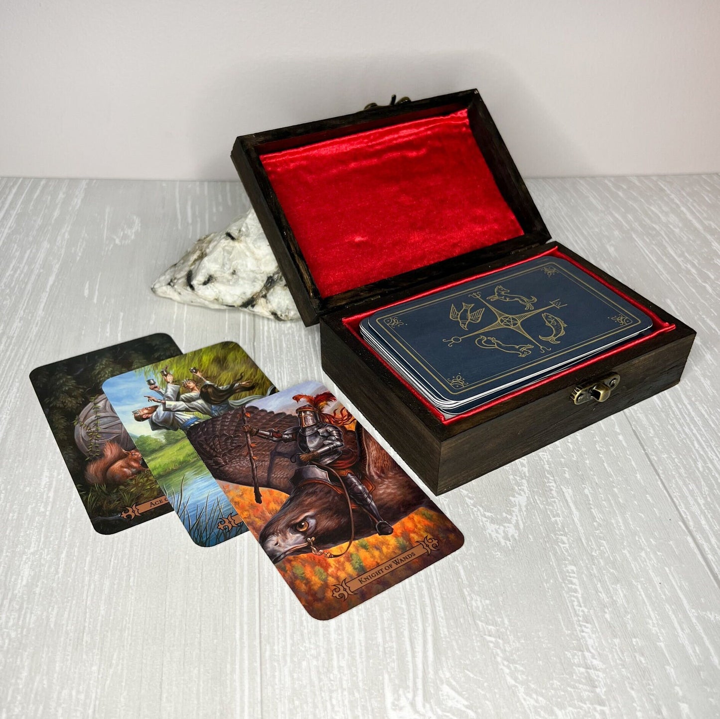 Wooden Tarot Deck Box, Tarot Deck Storage, Satin Lined Hecate Witch Box, Tarot Card Holder, Witches Keepsake Jewelry Box, Wooden Card Box