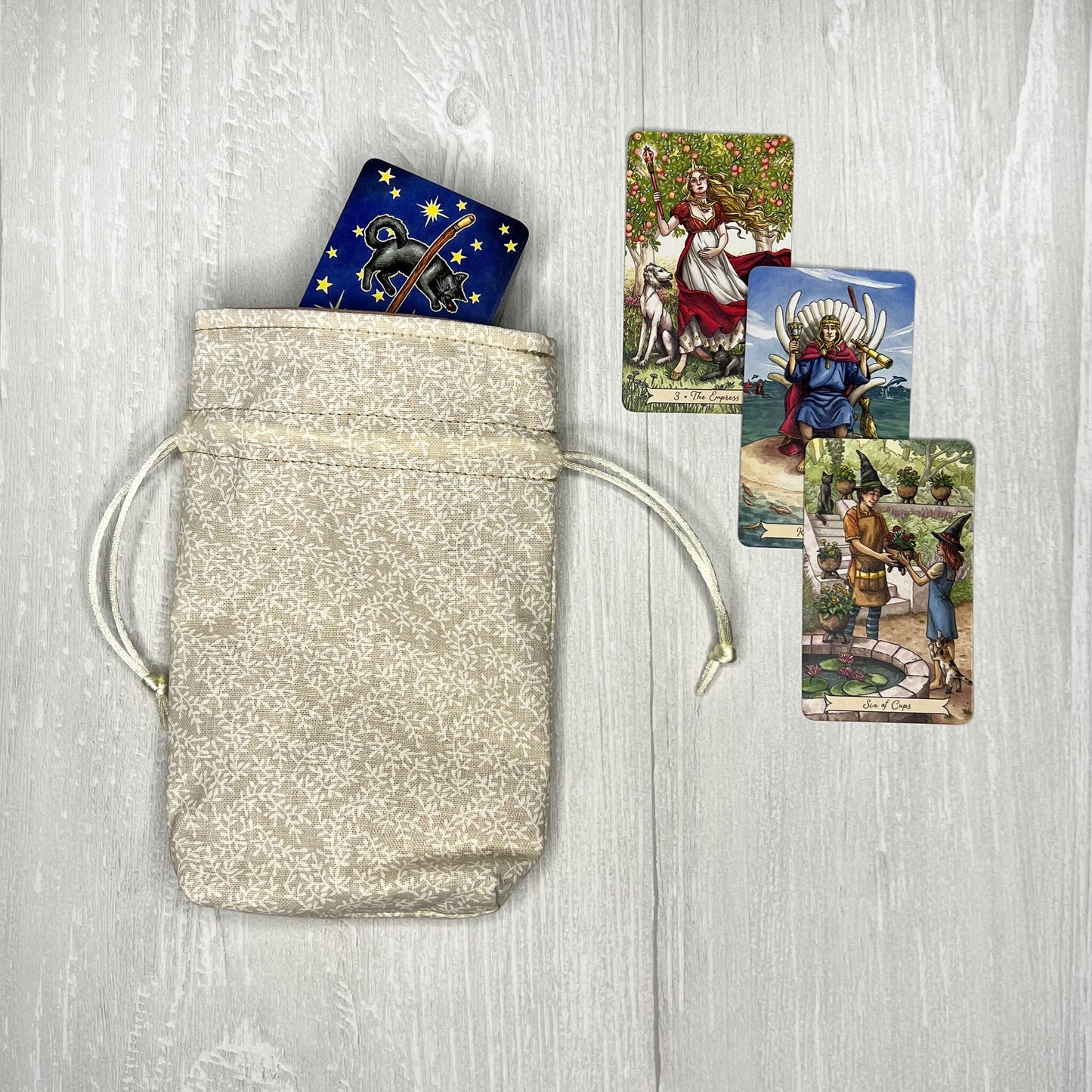 Floral Mini Tarot Deck Bag, Drawstring Pouch, Pocket Tarot, Dice Rune Crystal Bag, Witchcraft Wiccan & Pagan Supplies Gifts, Divination Tool