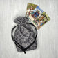 Mini Sized Gray Floral Scrolls Drawstring Bag