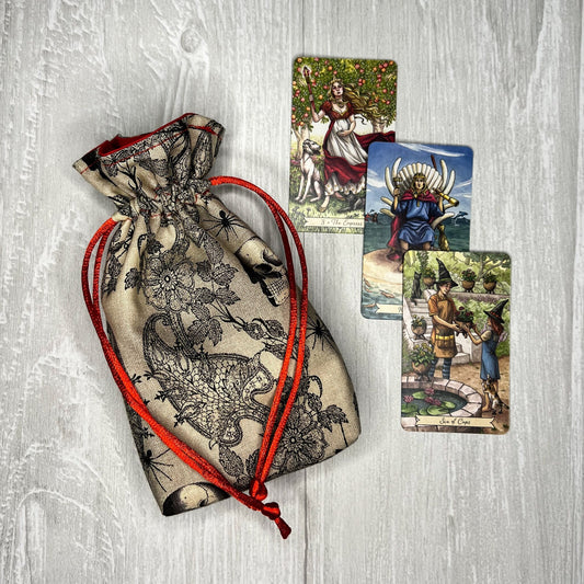 Red Mini Tarot Deck Bag, Drawstring Pouch, Pocket Tarot, Dice Rune Crystal Bag, Witchcraft Wiccan & Pagan Supplies Gifts, Divination Tools