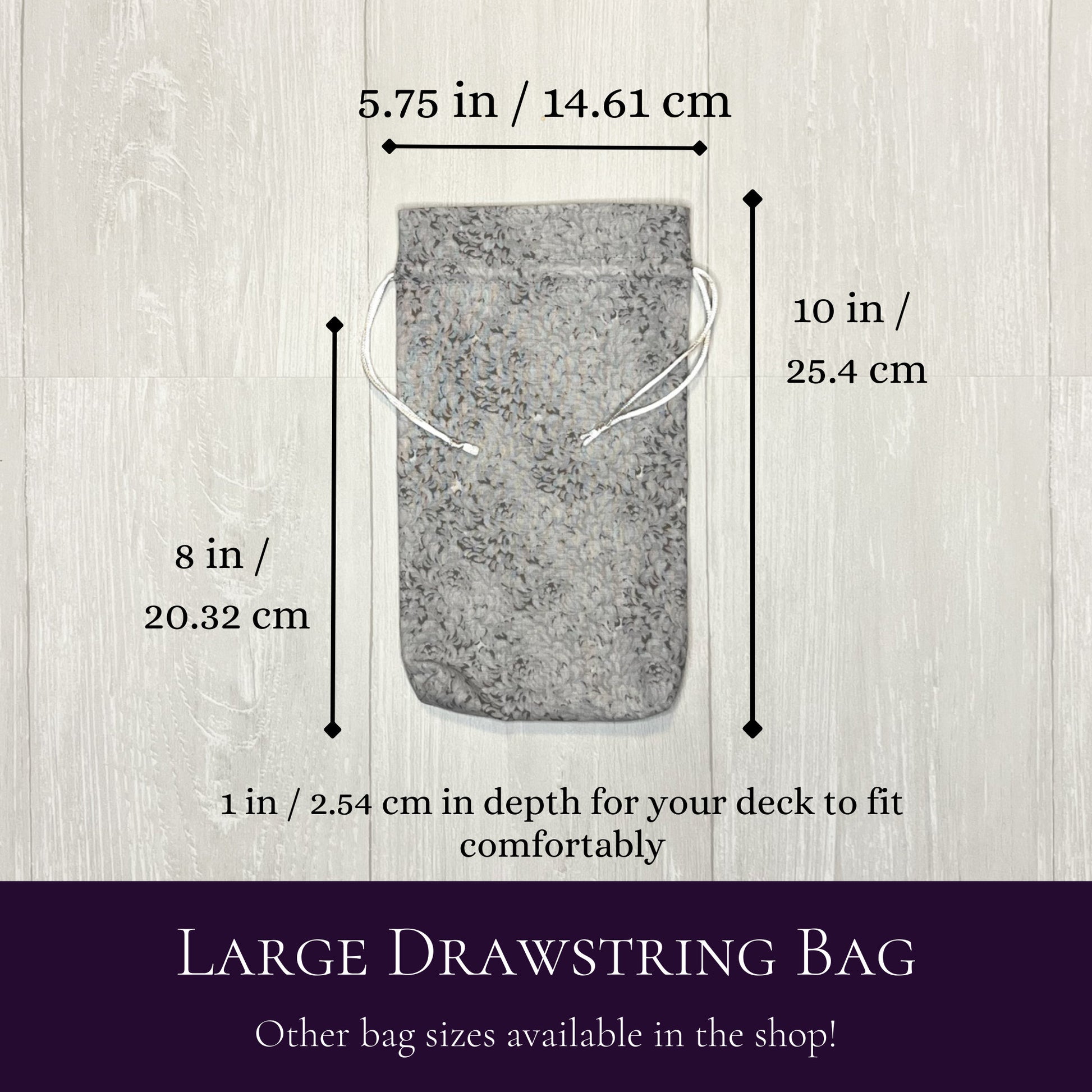 Large Sized Gray Floral Drawstring Bag