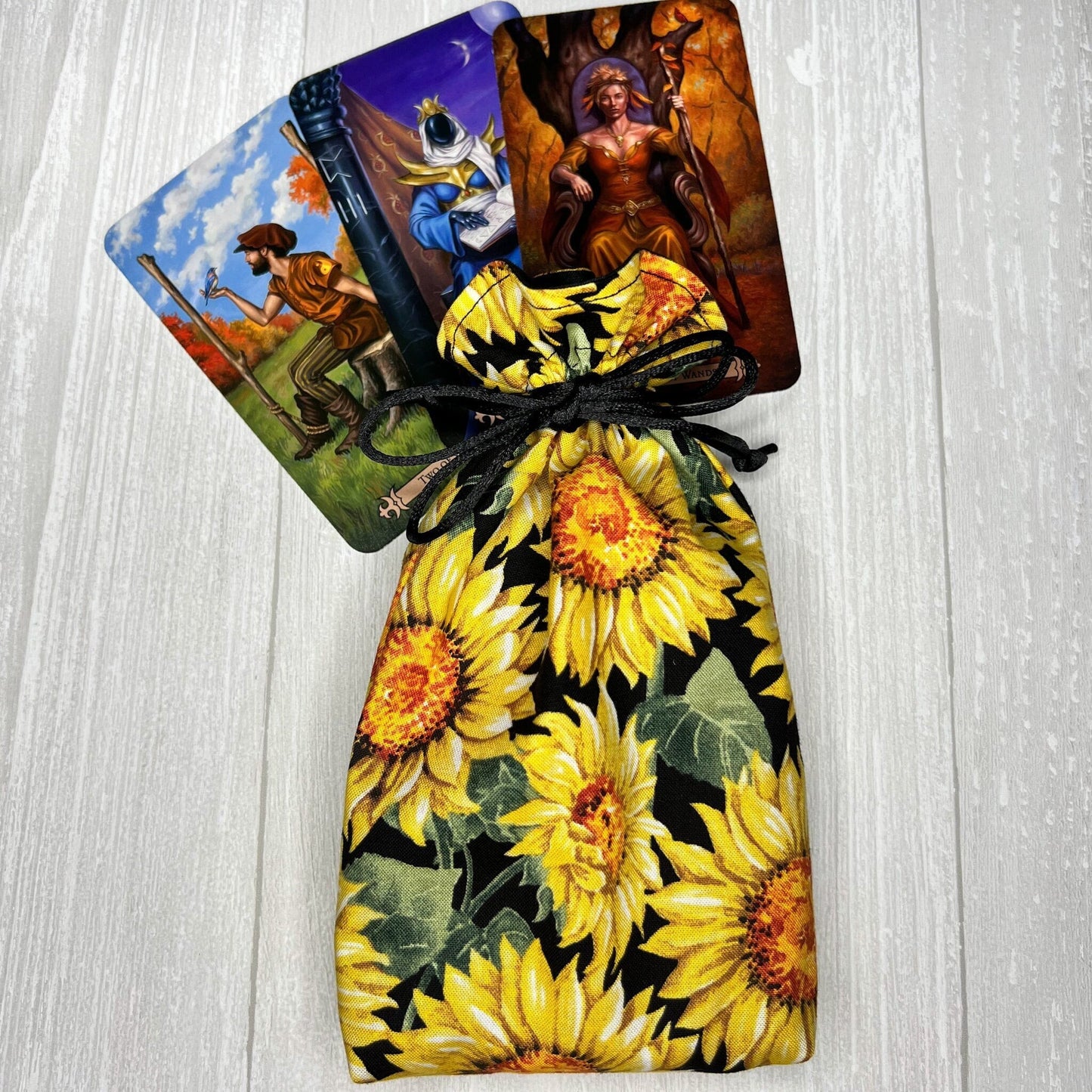 Sunflower Standard Tarot Deck Bag, Tarot Drawstring Pouch, Tarot Deck Storage Holder, Floral Tarot Bag, Tarot Reader Witch Birthday Gift