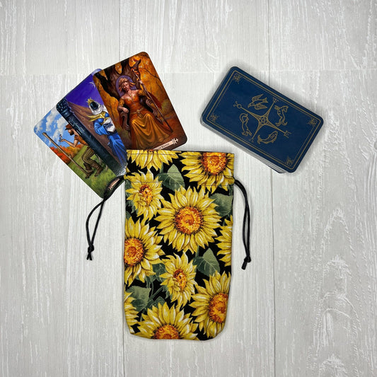 Sunflower Standard Tarot Deck Bag, Tarot Drawstring Pouch, Tarot Deck Storage Holder, Floral Tarot Bag, Tarot Reader Witch Birthday Gift