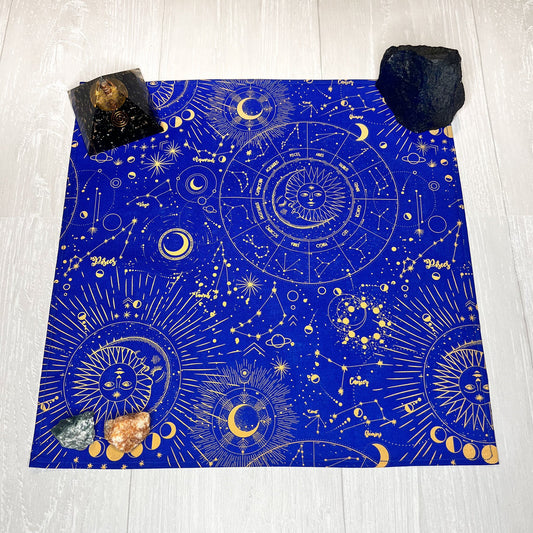 Blue & Gold Celestial Tarot Cloth