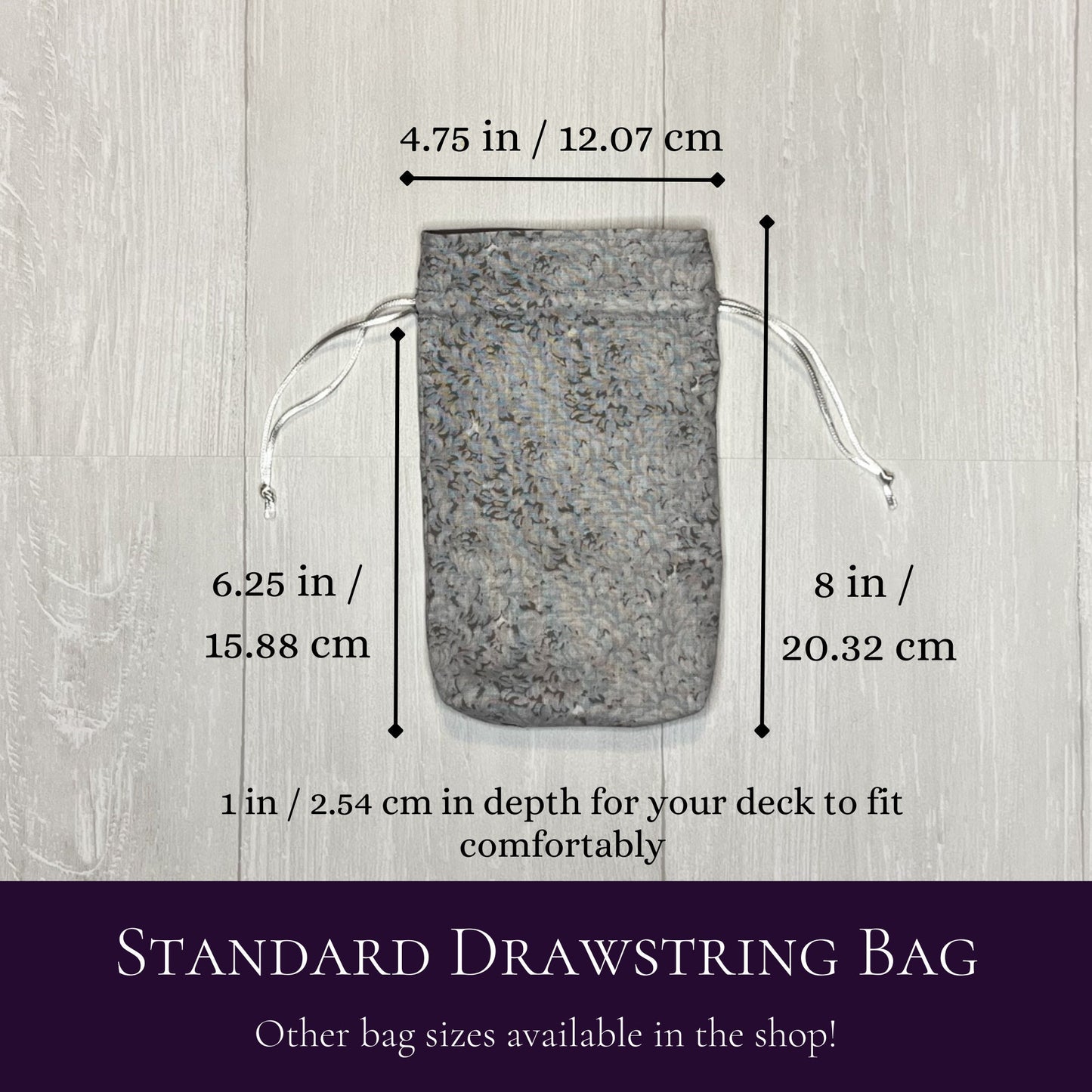 Standard Sized Gray Floral Drawstring Bag