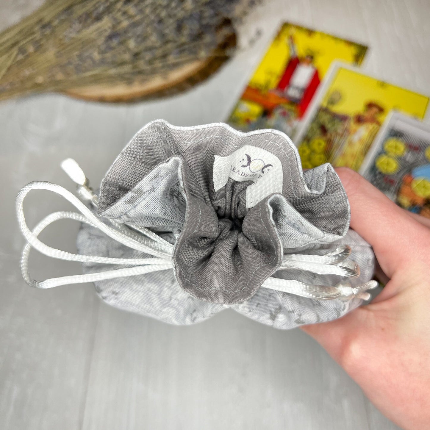 Large Sized Gray Floral Drawstring Bag