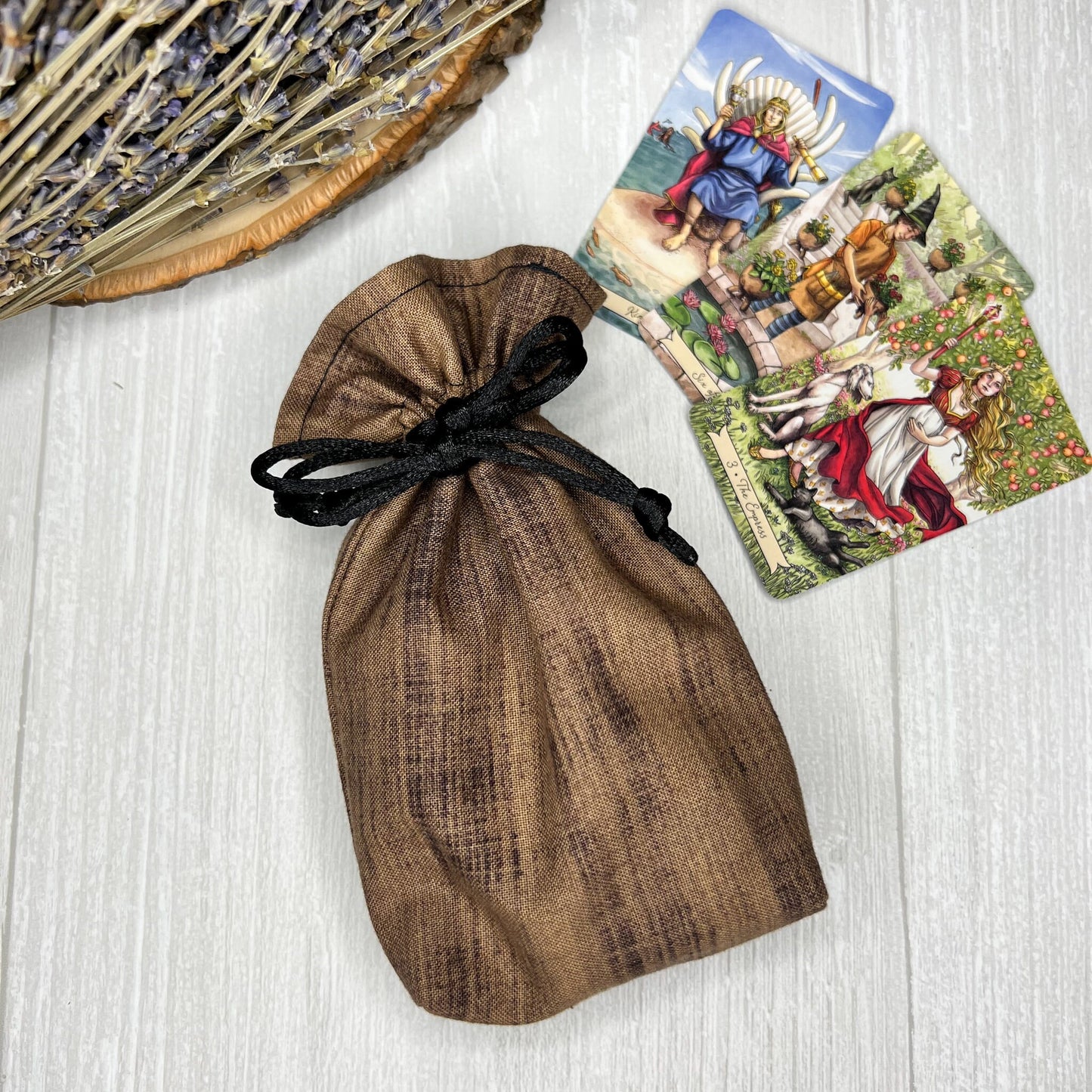 Mini Sized Brown & Black Crosshatch Drawstring Bag