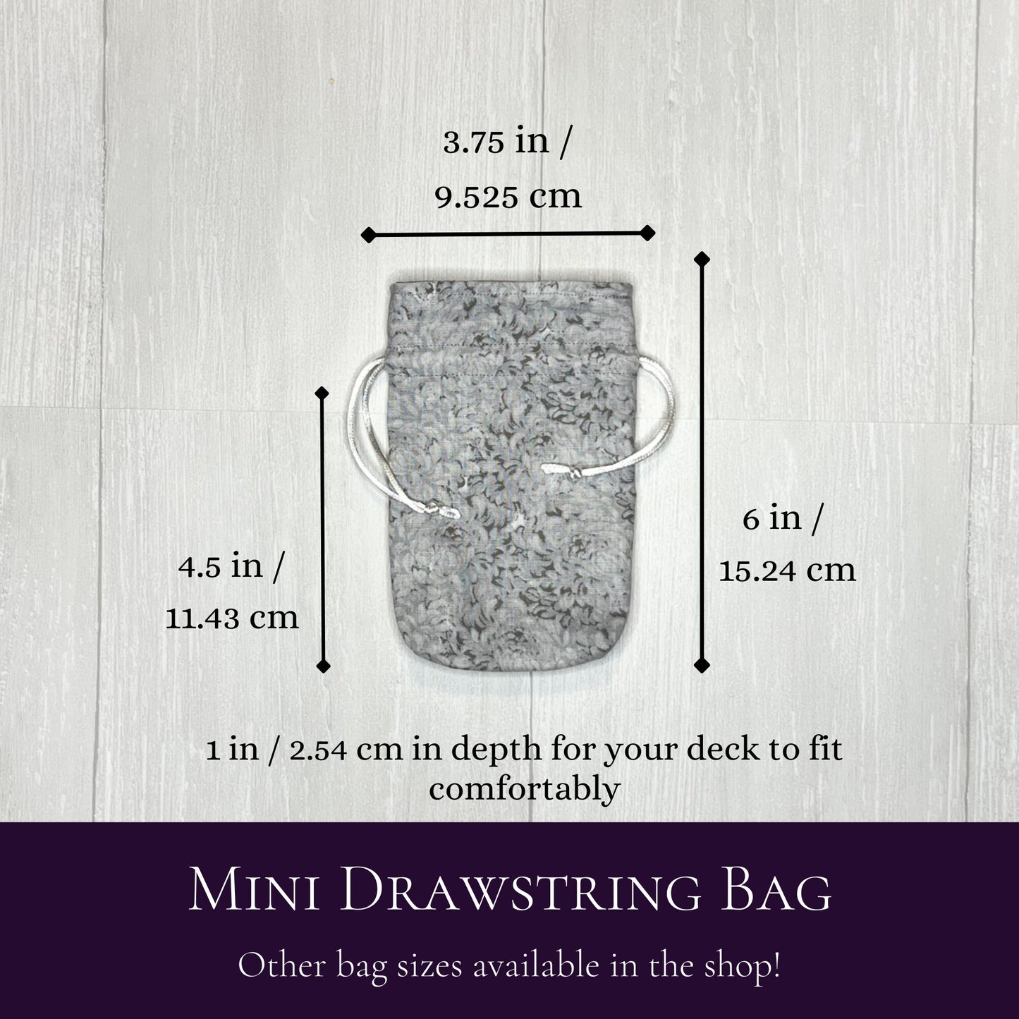 Mini Sized Gray Floral Drawstring Bag