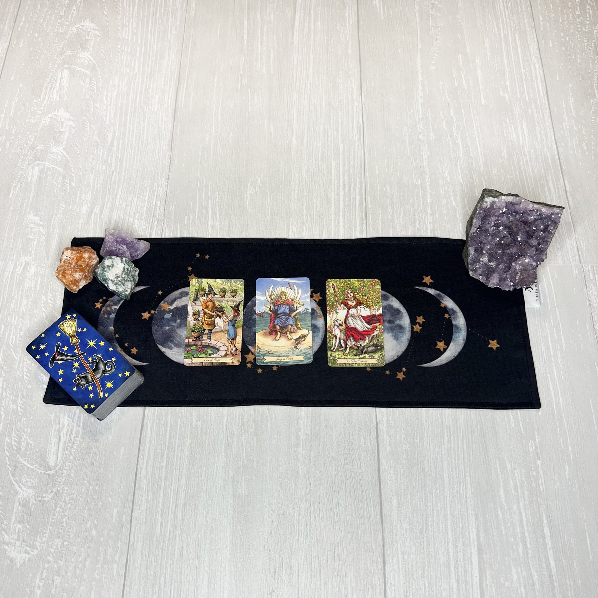 Mini Moon Phase Tarot Cloth, 5.5"x14.5" Rectangle Altar Cloth, Lunar Tarot Reading Supplies & Accessories, Rune Casting Cloth, Tarot Reader