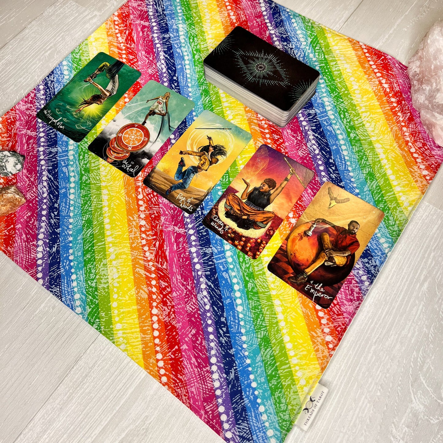 Striped Rainbow Altar Cloth, Tarot Cloth, Tarot Reading Supplies and Accessories, Rune & Charm Casting Cloth, Pagan Witch Tarot Reader Gift