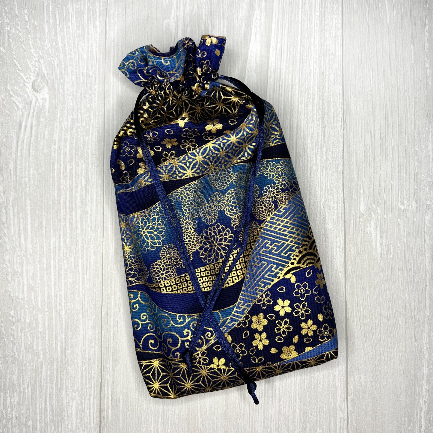 Large Blue & Gold Tarot Deck Bag, Blue Oracle Card Drawstring Pouch, Deck Storage Holder, Pagan Witchcraft Divination Tools and Supplies