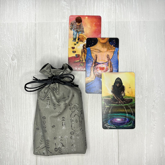 Gray Aztec Tarot Bag, Drawstring Pouch, Tarot Deck Storage Holder, Standard Tarot, Halloween Witchcraft Divination Tools Gifts & Supplies