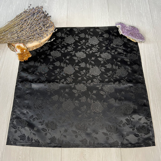 Black Rose Jacquard Altar Cloth, Tarot Cloth, Rune Casting, Tarot Reading Supplies, Pagan Witchcraft Wiccan Gift Supplies, Divination Tools